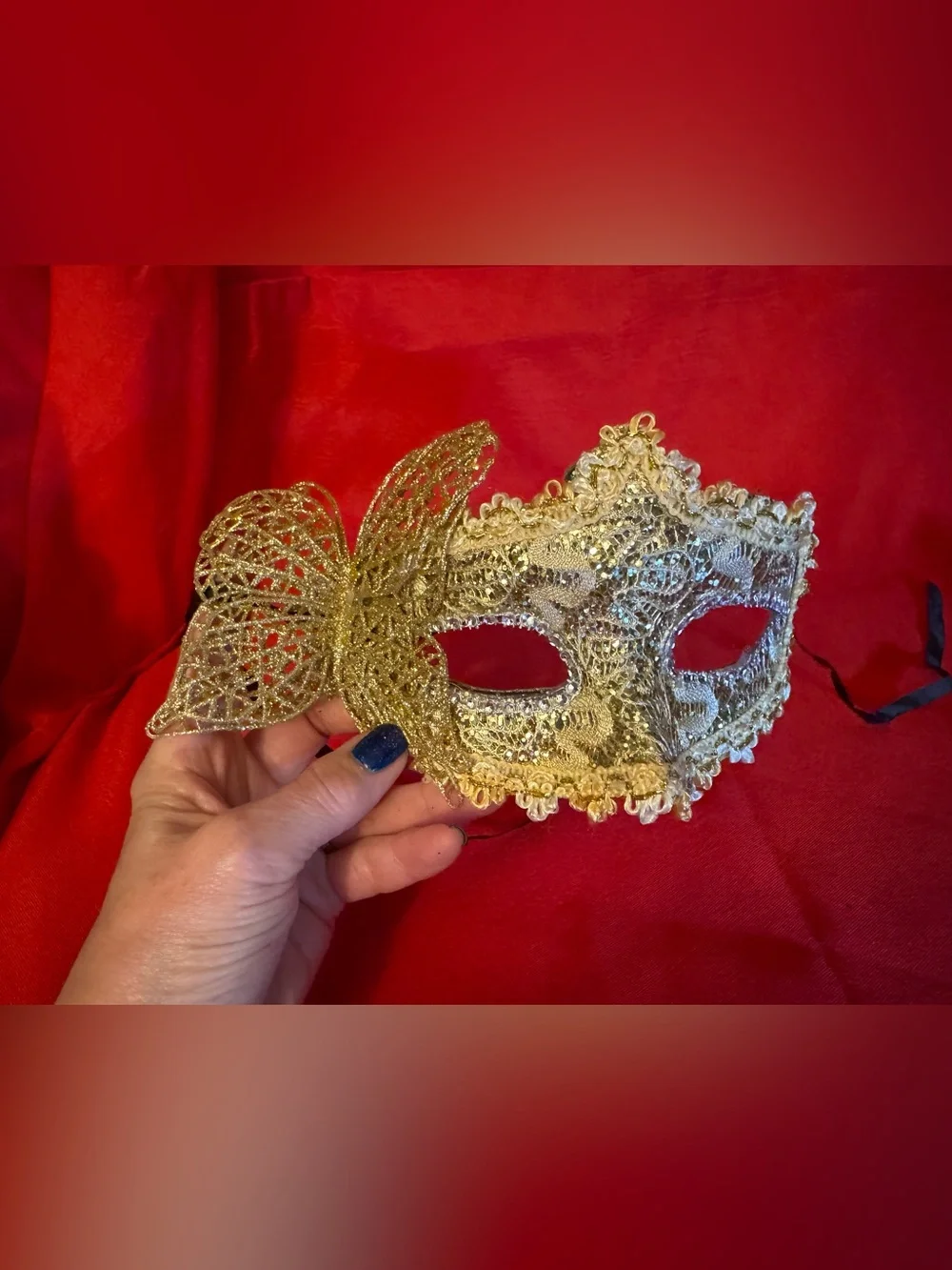 Gold Lace Butterfly Venetian Mask